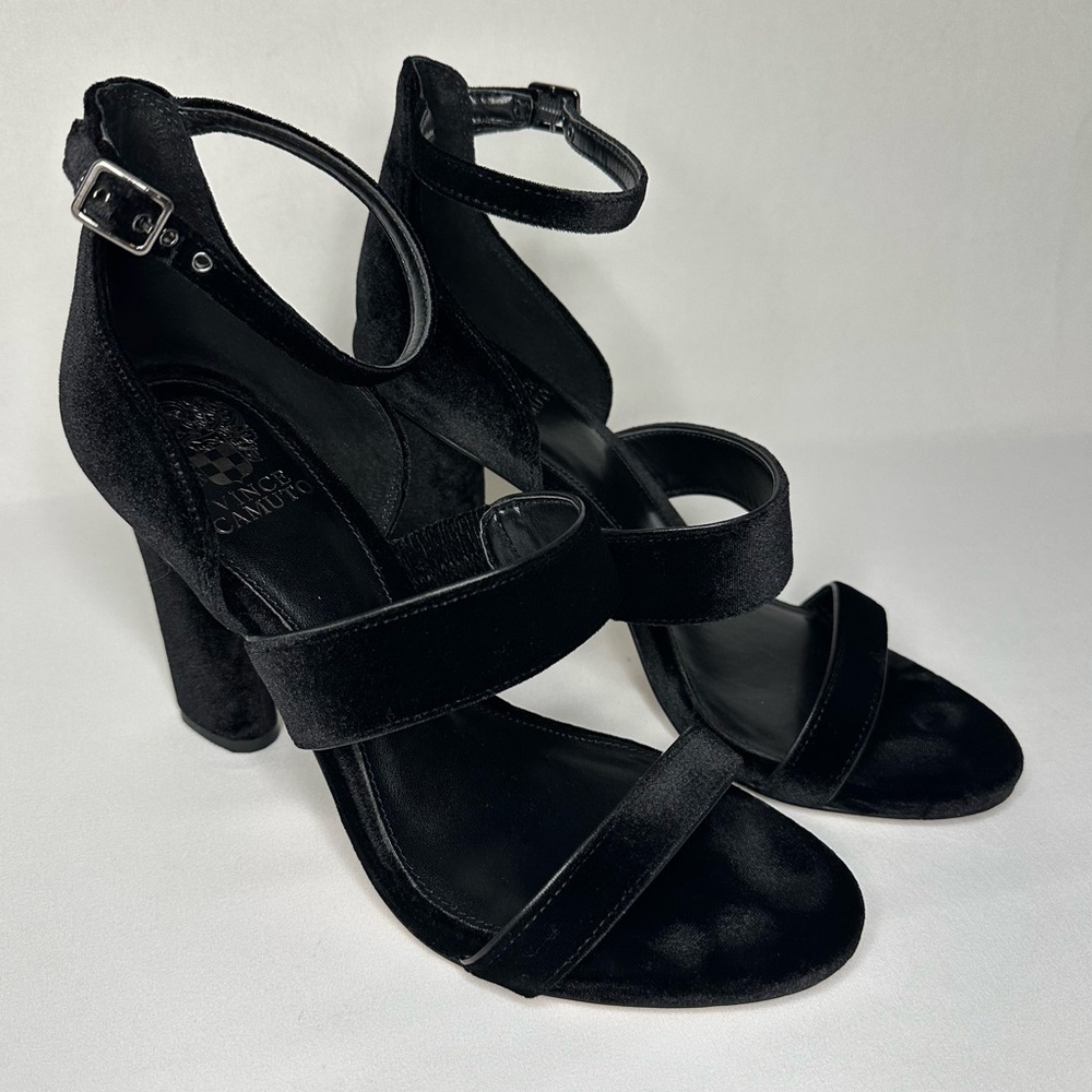 Vince Camuto Robeka Ankle Strap Heeled Velvet Sandal Black Women’s Size 9